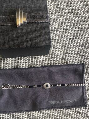 Emporio Armani Silver Bracelet with Black Accents and Crystal Halo